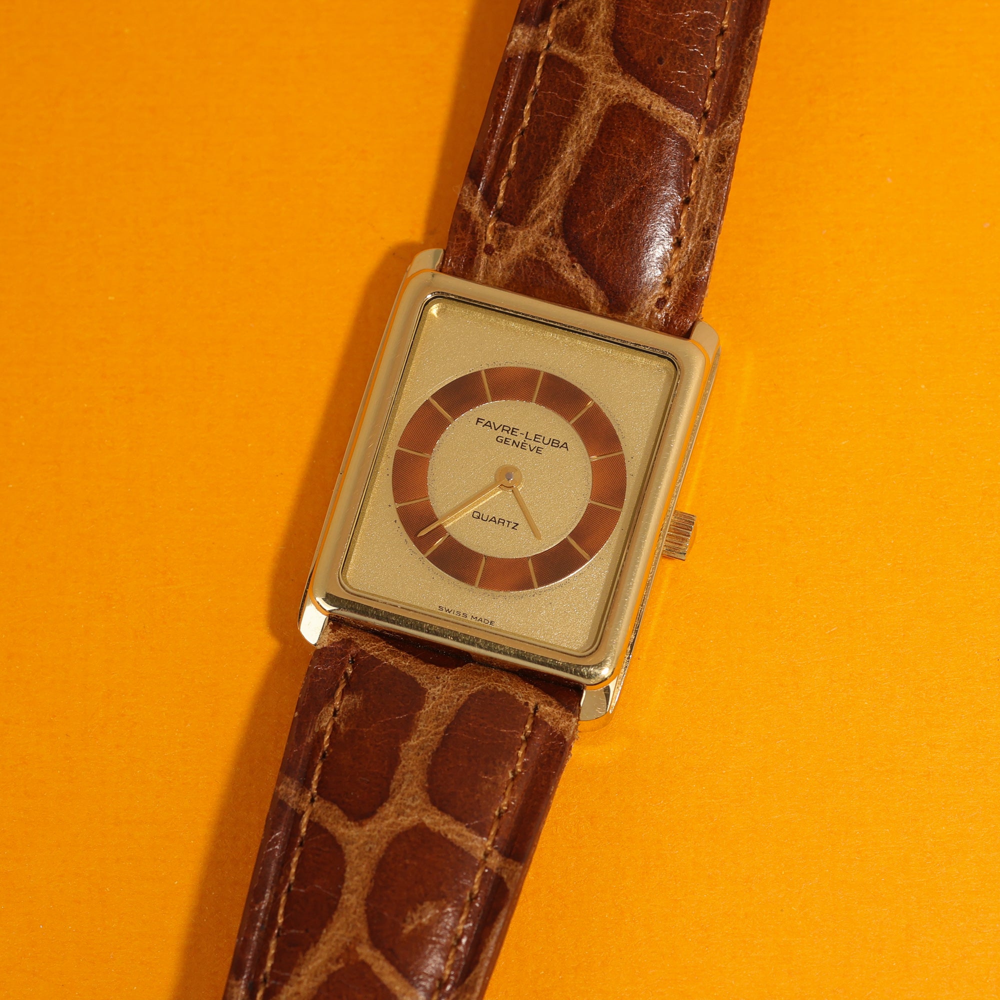 Favre Leuba Tortoise Shell Bullseye Dial Gold Plated