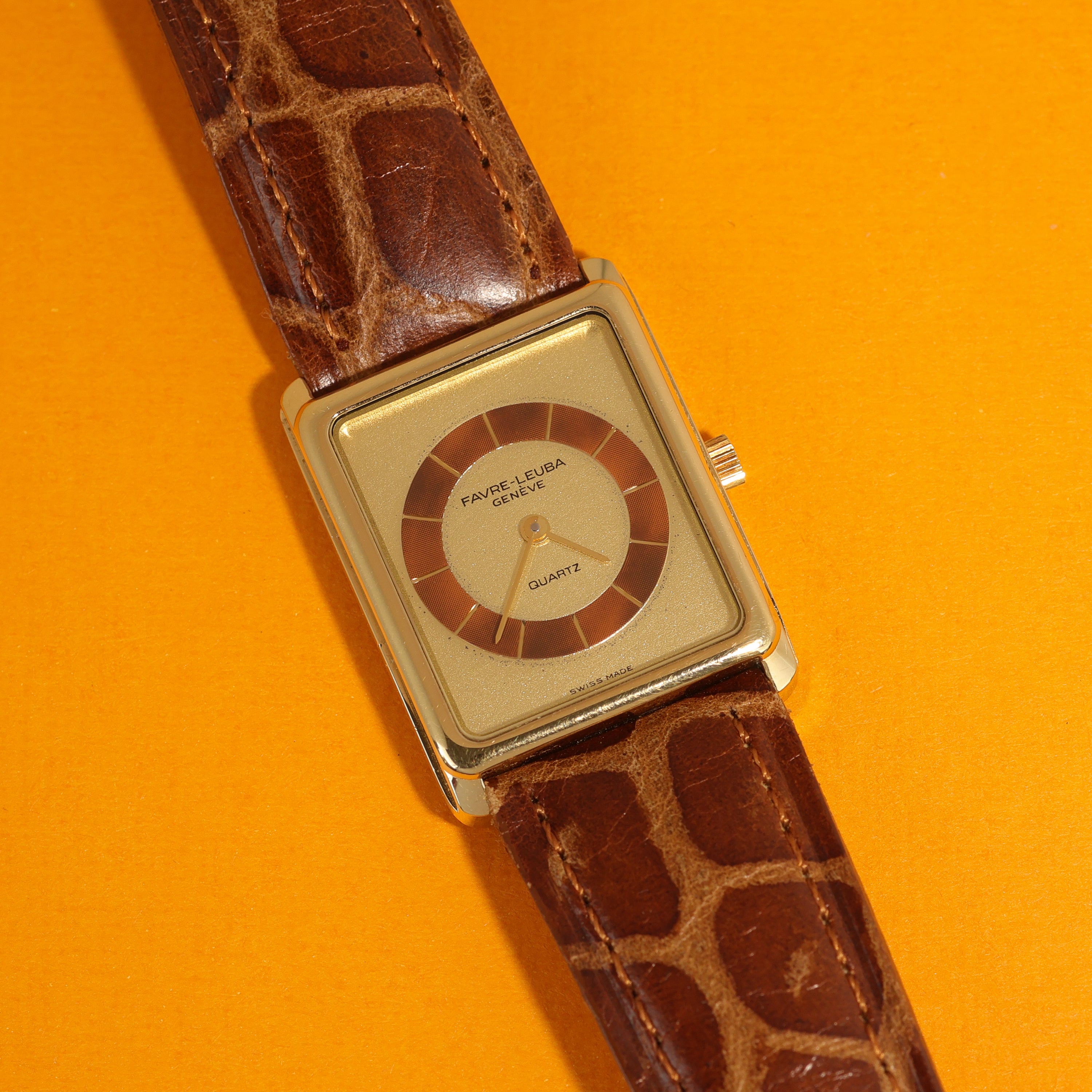Favre Leuba Tortoise Shell Bullseye Dial Gold Plated