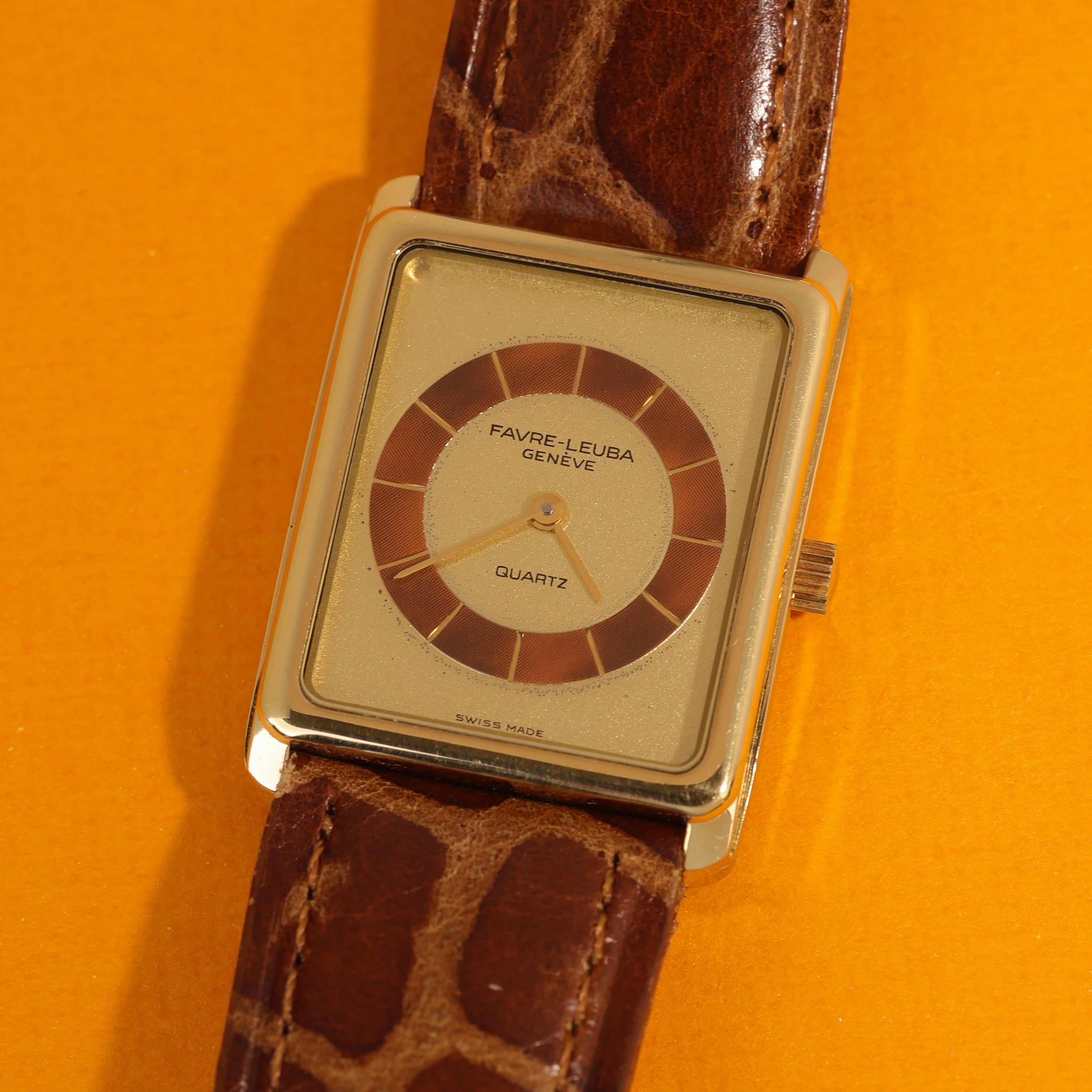 Favre Leuba Tortoise Shell Bullseye Dial Gold Plated
