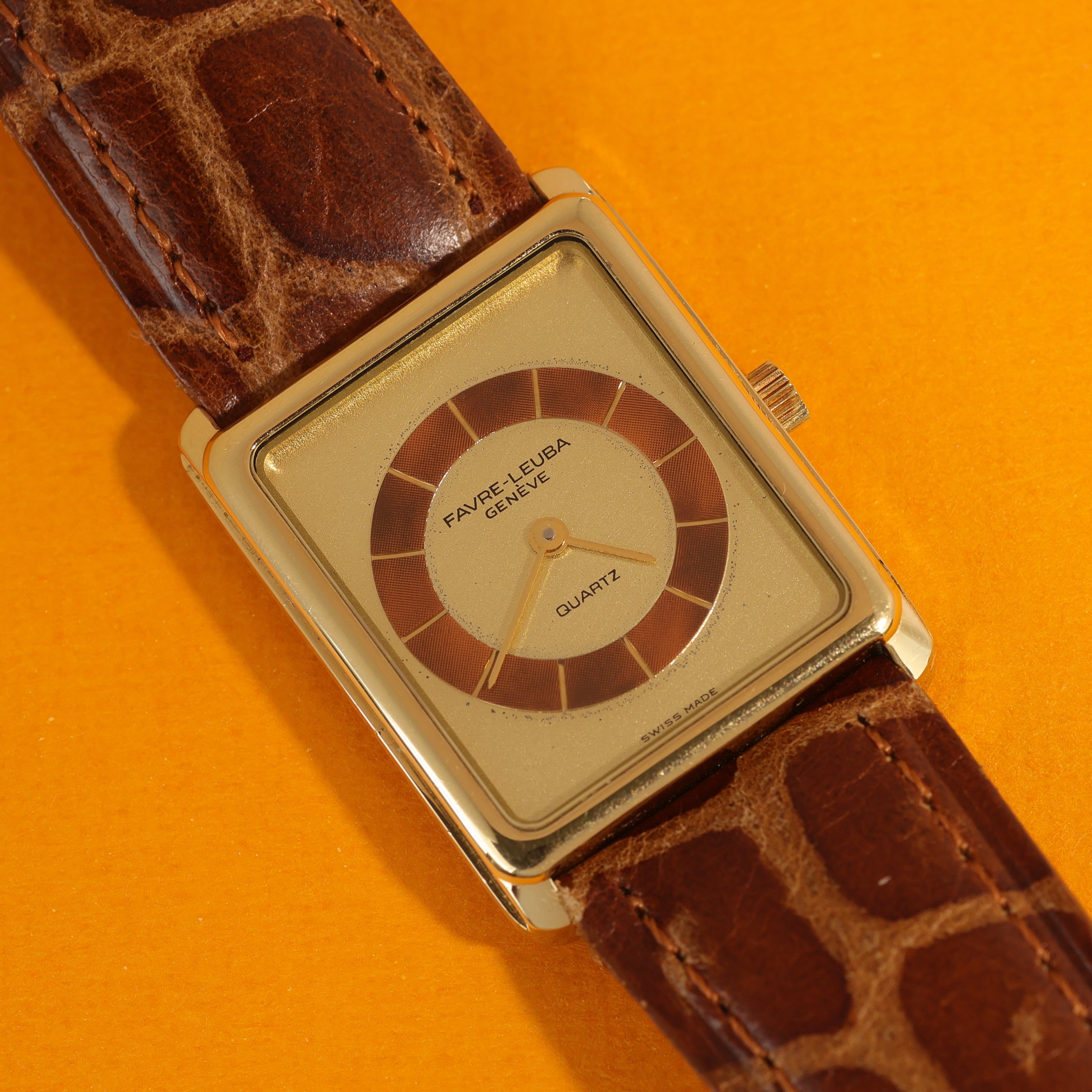 Favre Leuba Tortoise Shell Bullseye Dial Gold Plated
