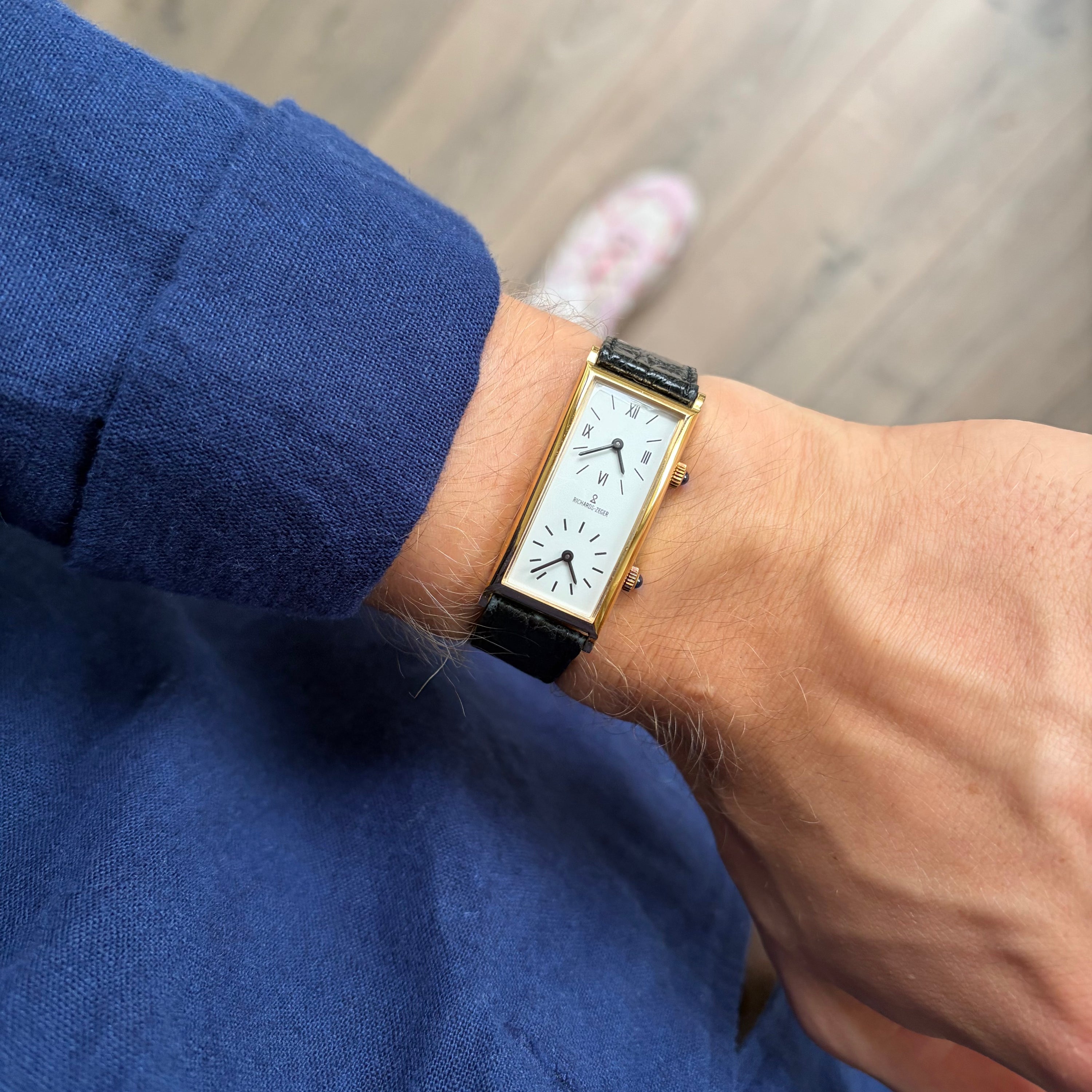 Richards-Zeger Dual Time 'Tank-Style' Gold Plated With Original Box
